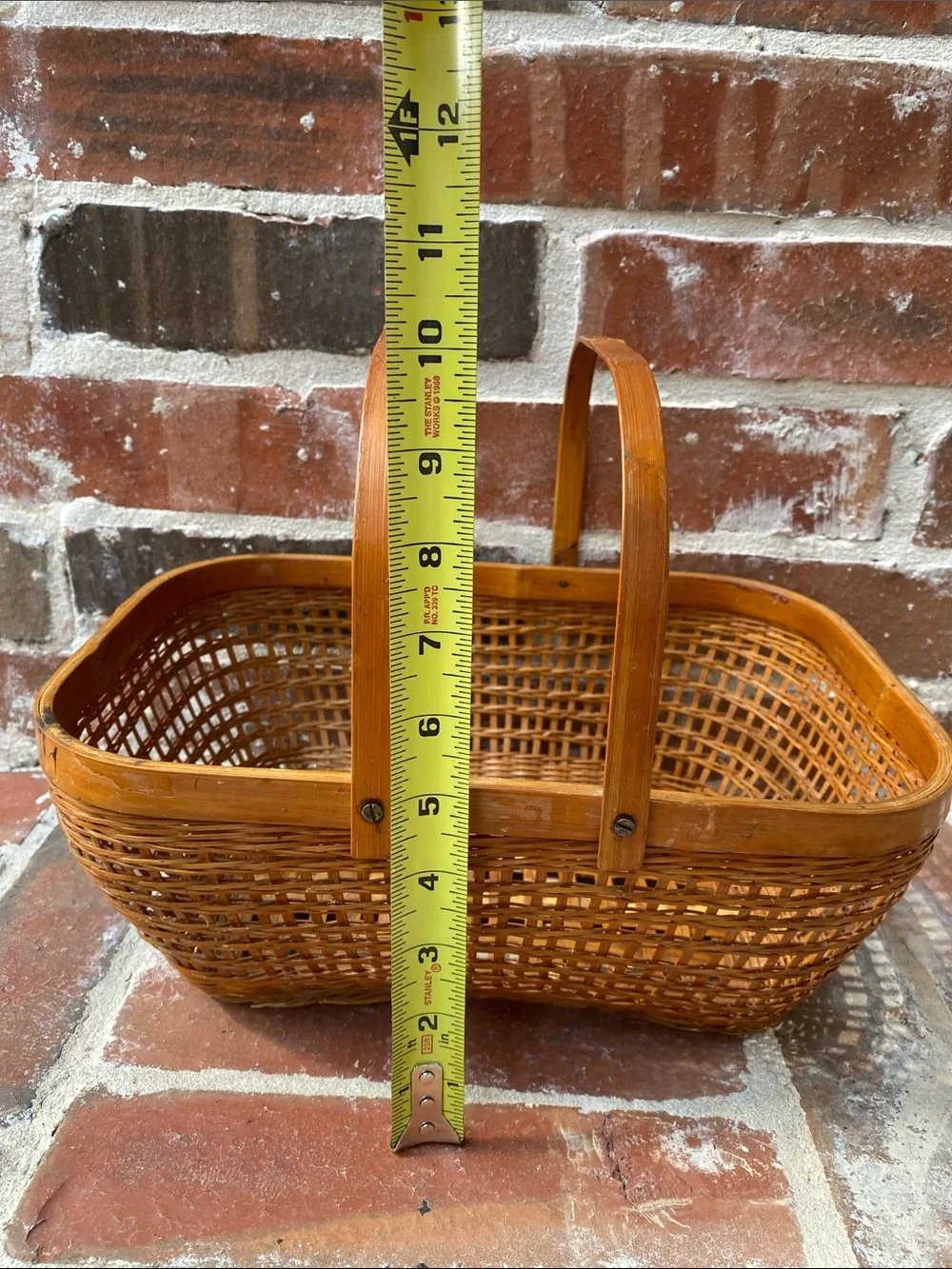 Vintage Handwoven Natural Brown Wicker Basket with Handles